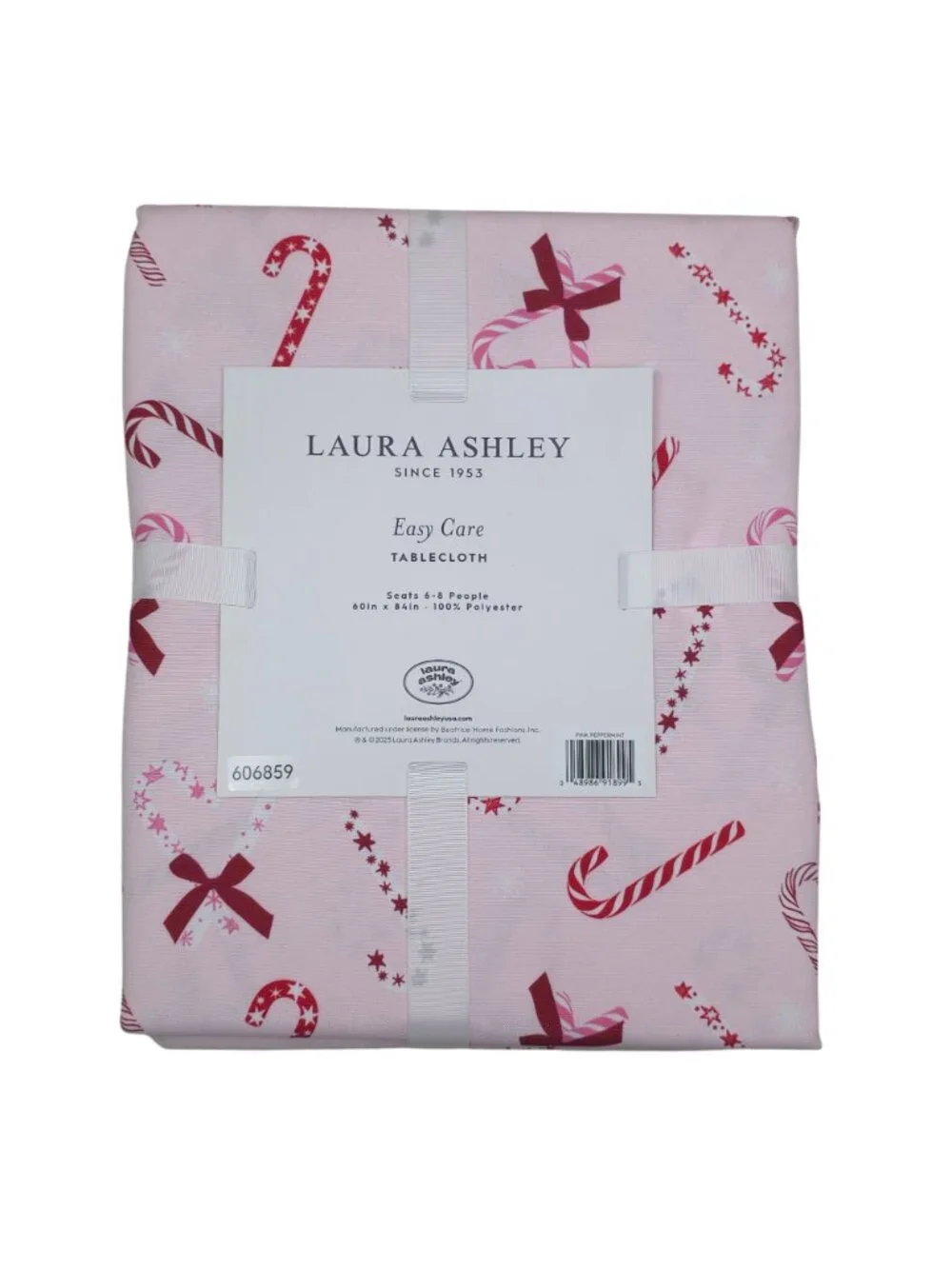 Laura Ashley Pink Peppermint Easy Care Tablecloth 60